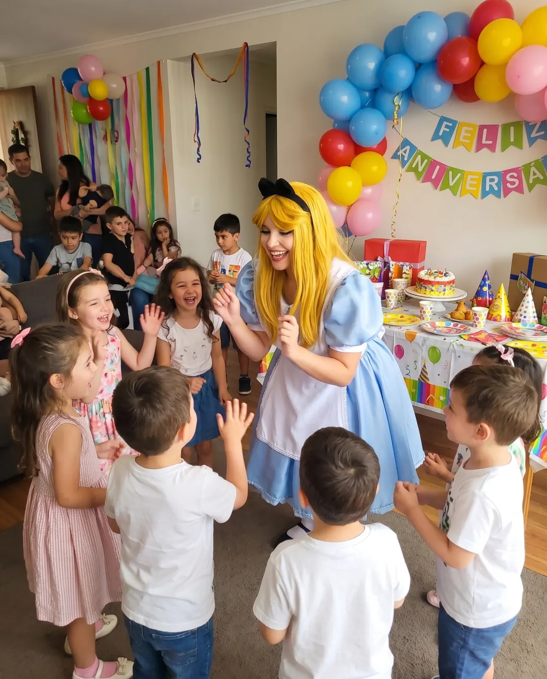 Atriz caracterizada de Alice no País das Maravilhas Personagem Vivo em festa Atriz caracterizada de Alice no País das Maravilhas Personagem Vivo em festa