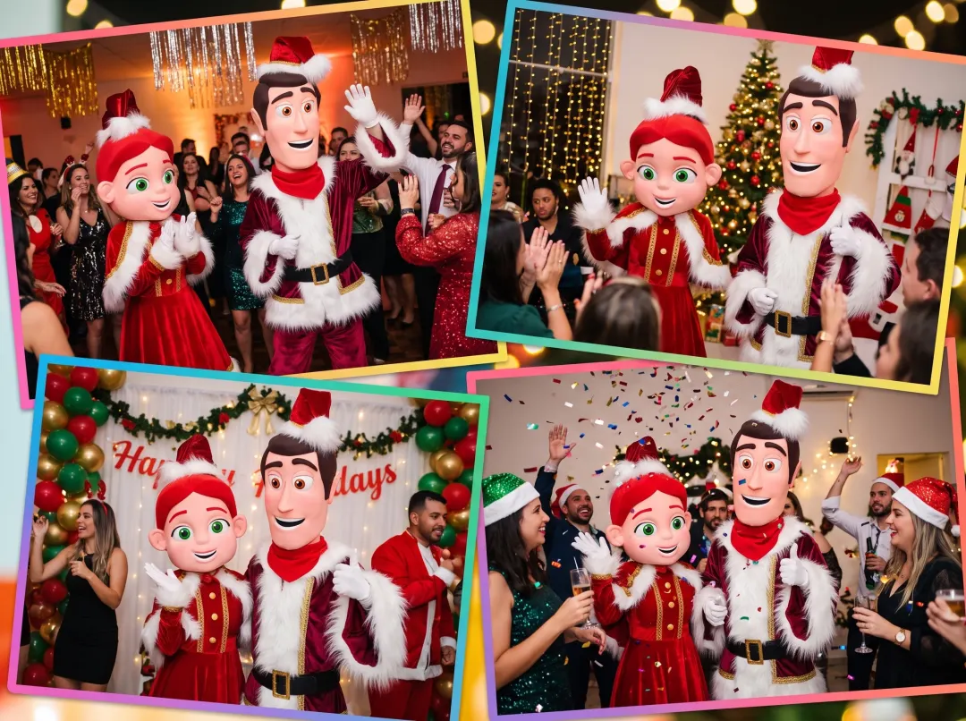 Crianças tirando fotos com Toy Story Natalino Personagem Vivo em comemoração mágica
