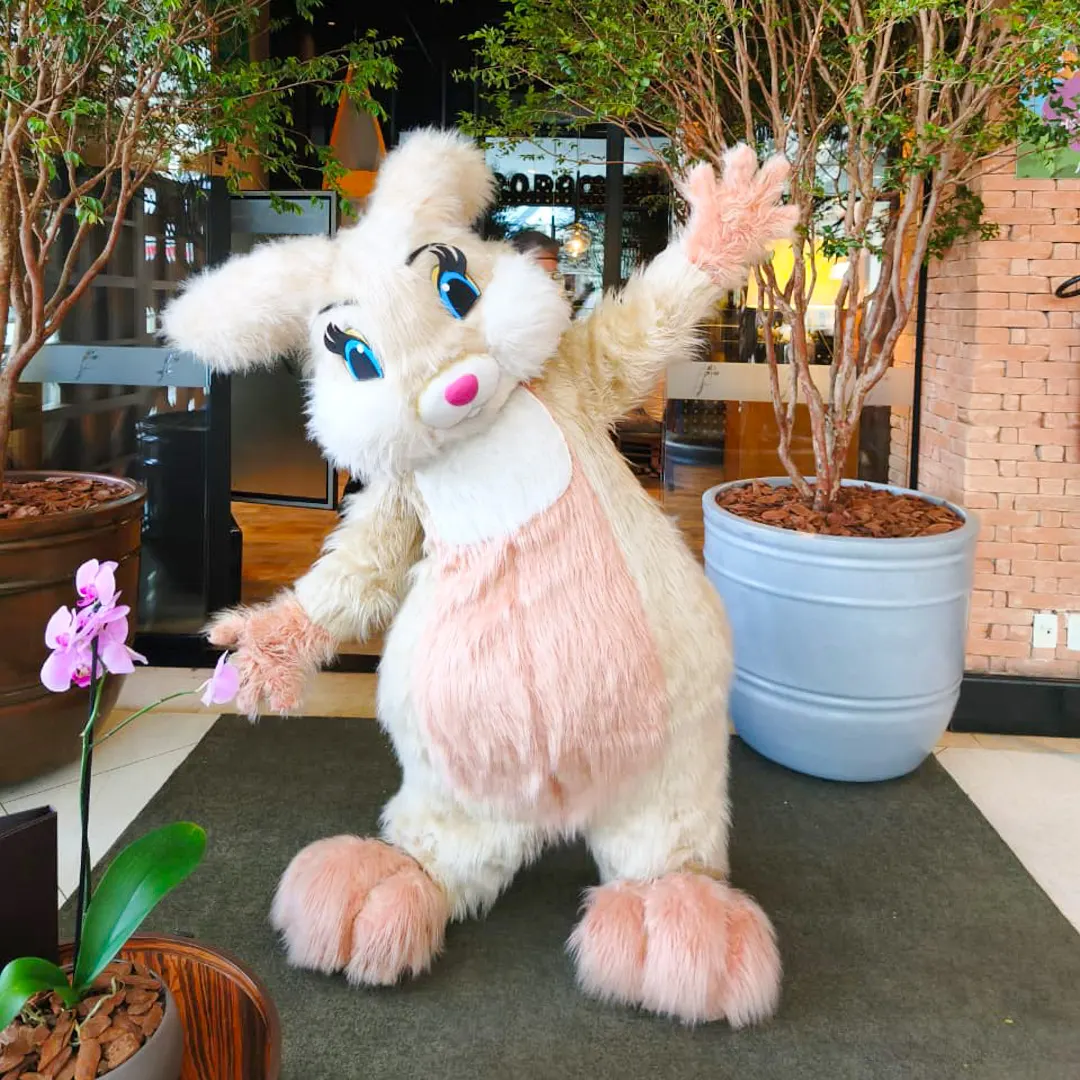 Sessão de fotos interativa com o Coelho Bege Peludo Personagem Vivo e famílias em buffet de São Paul Sessão de fotos interativa com o Coelho Bege Peludo Personagem Vivo e famílias em buffet de São Paul